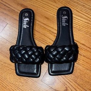 Square Toe Black Sandals